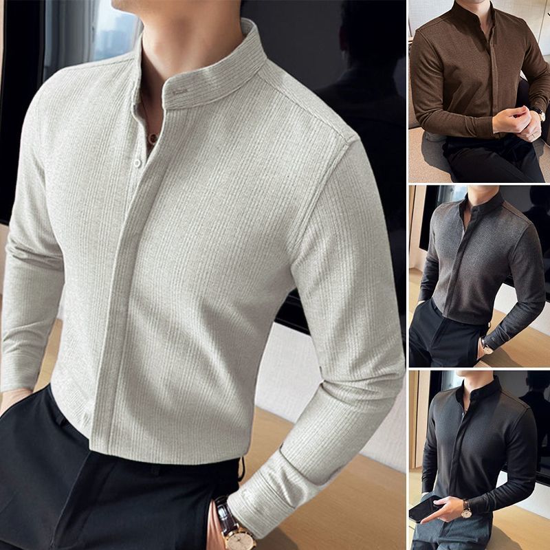 Autumn and Winter Men's Woolen Shirt Thickened High-end Woolen New Style Warm Long-sleeved Collar Slim-fit Men's Casual Shirt