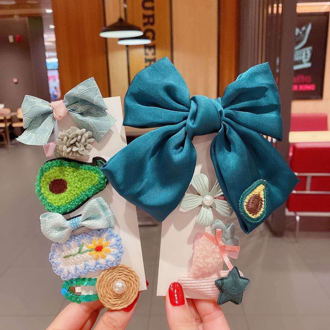 Korean Style Children's Hair Accessories Bow Hairpin Children's Macaron Color Press Clip Flow Sea Clip Side Clip suit Hair Accessories