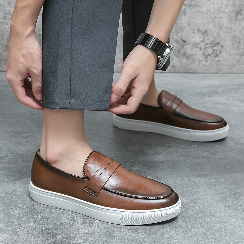 Cross-Border Men's Slip-On Loafers British Style Simple Large Size Formal Business Casual Shoes Office Leather Shoes Men's Shoes
