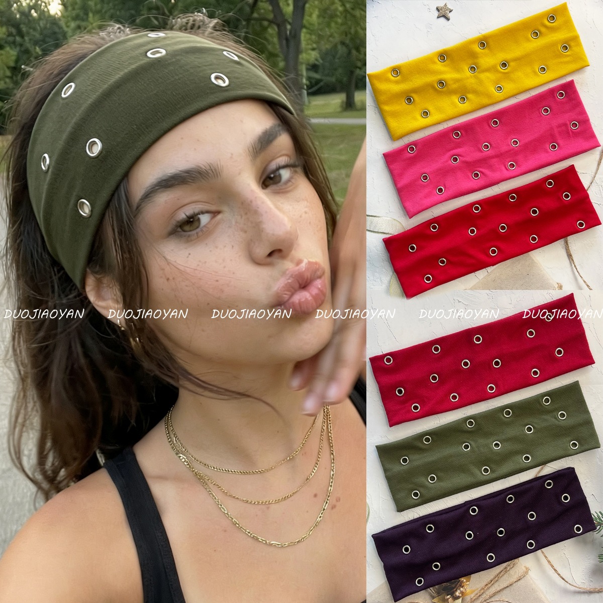 Cross-Border European and American Wide-Brimmed Metal Punk Style Elastic Headband, Street Fashion Versatile Cool Headscarf, Fashionable Sports Headband