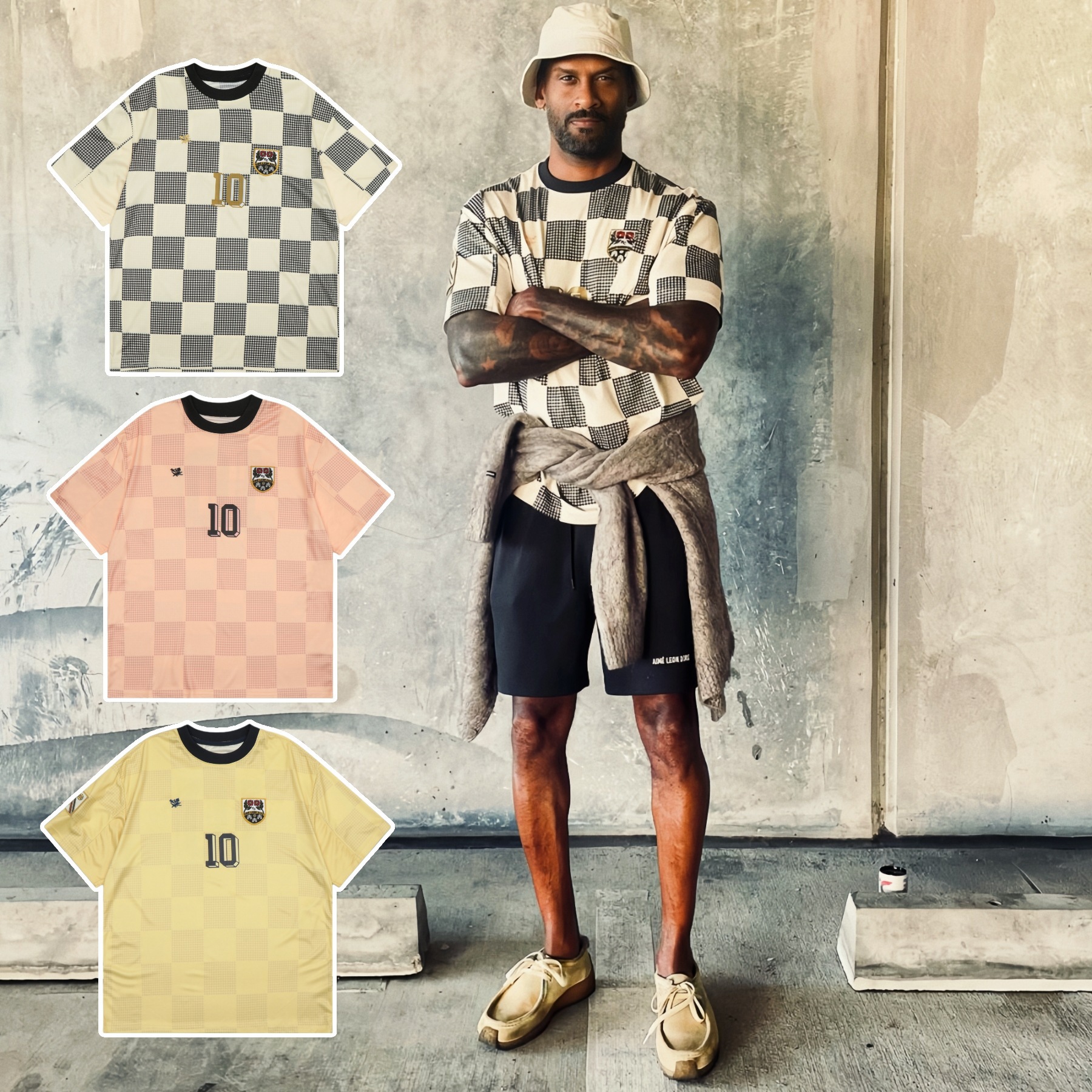 Ald American Retro Short-Sleeved Jersey Correct Version Embroidered Badge Plaid Cleanfit Style Street Fashion T-Shirt