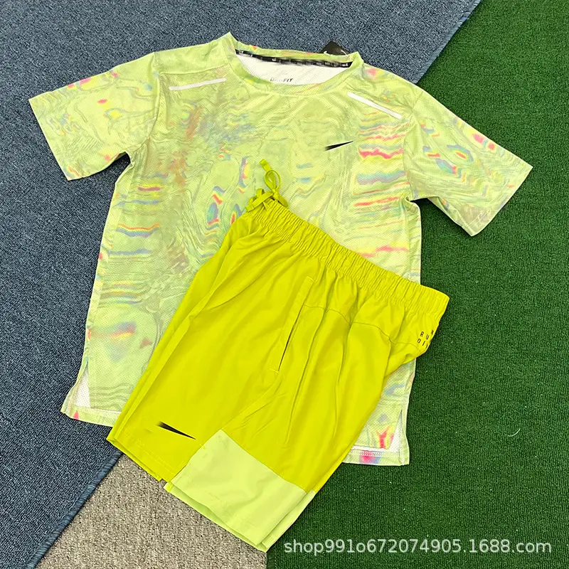 New Trendy Training Running Fitness Short-Sleeved Suit Sports Shorts Elastic Quick-Drying Breathable Foreign Trade Thin Men