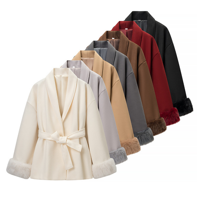 Cross-Border European and American Women's Clothing, Aliexpress Hot-Selling Fashion Casual Furry Long-Sleeved Woolen Coat