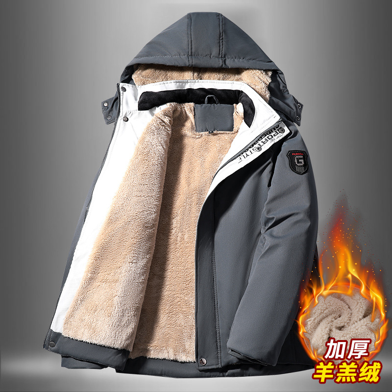 Winter cotton-padded coat men's velvet padded cotton-padded jacket warm lamb wool coat men's extra-large size overalls cotton-padded jacket