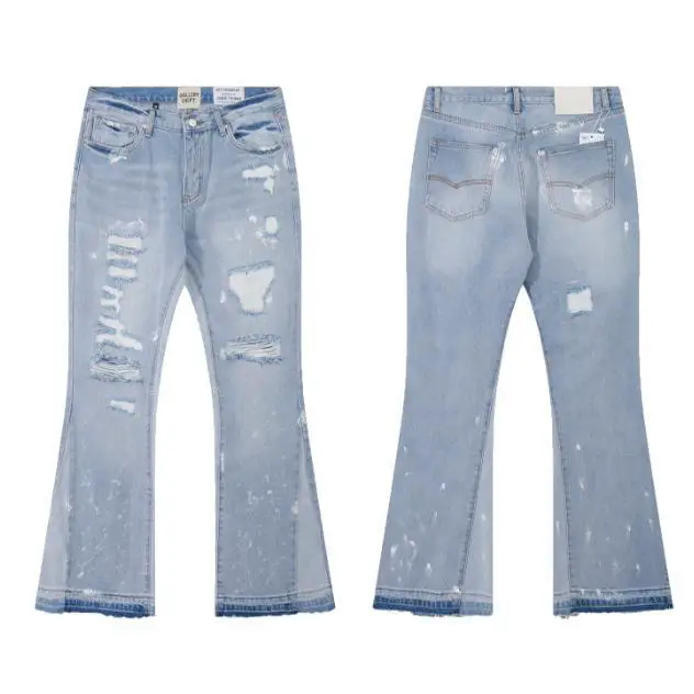 Gallery Dept new washed destruction hole embroidery patch hand-painted ink splicing micro jeans tide