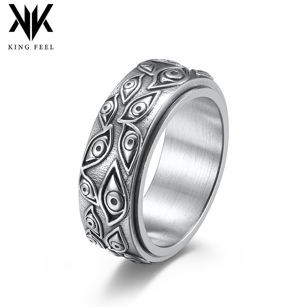 Devil's Eyes Titanium Steel Ring Men's Rotating Decompression Relief Anxiety Stainless Steel Ring Retro Hand Jewelry