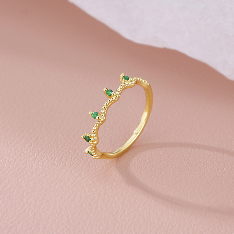 Yanyu 2025 New Vintage Green Small Diamond Thin Band Ring, Exquisite, Light Luxury, High-End, Simple and Fashionable Index Finger Ring