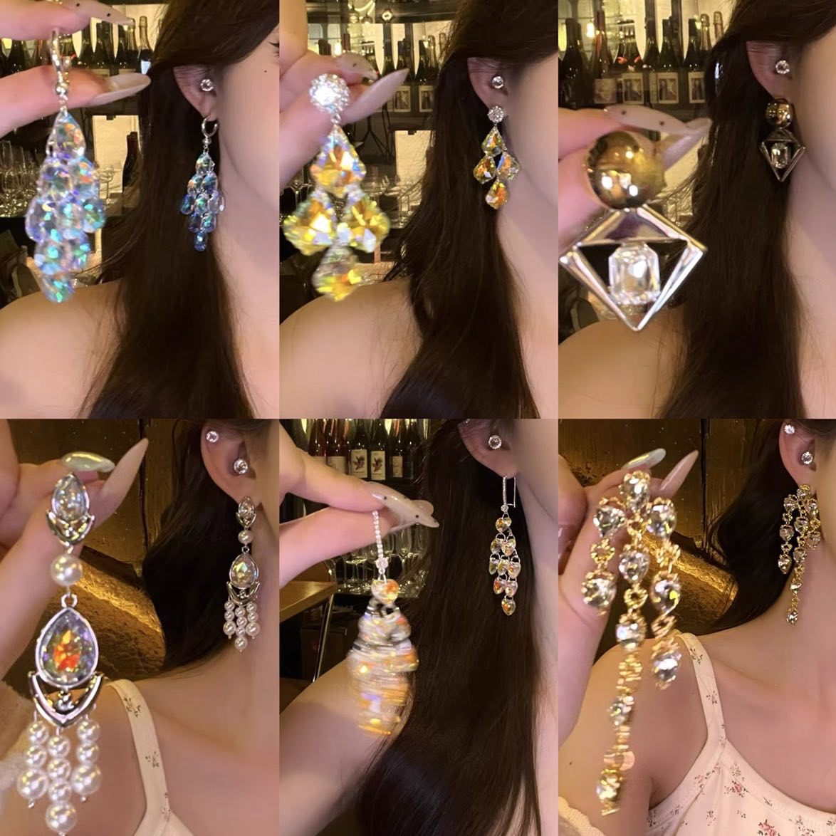 European and American Cross-Border Super Flash Crystal Tassel Earrings, Accessible Luxury and High-End Earrings, Exaggerated Elegant, Luxurious Design Earrings
