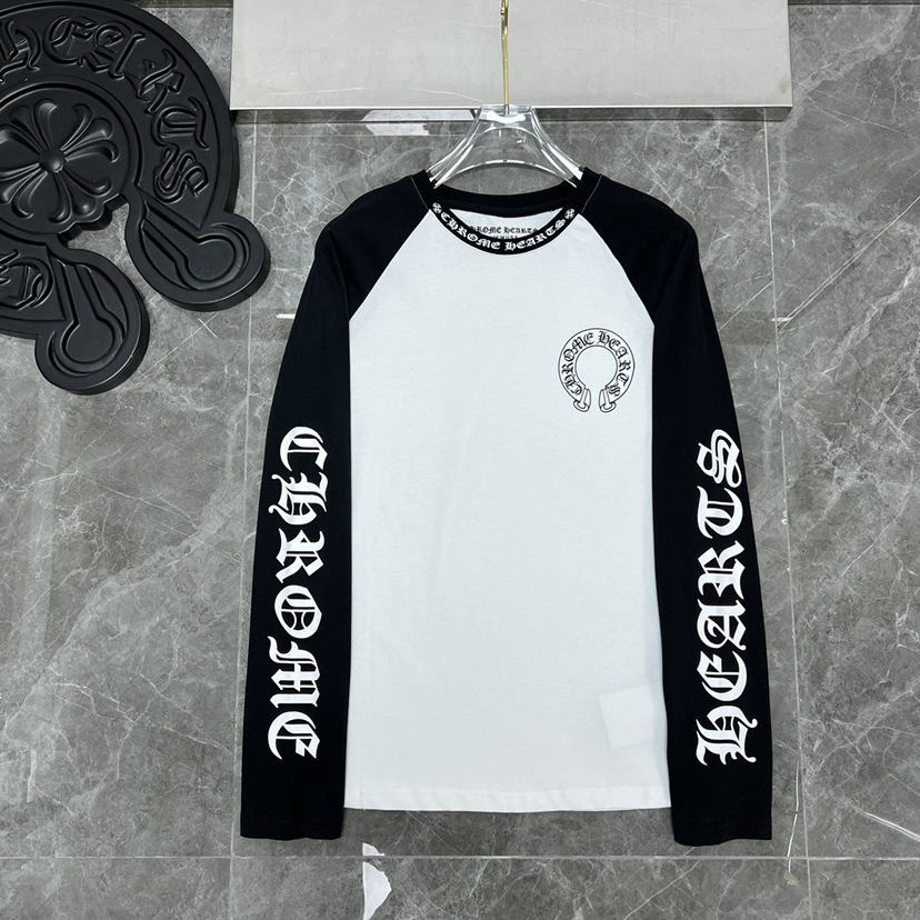 23Ss Trendy Brand Men's and Women's Pure Cotton Large Horseshoe Color-Blocked Raglan Long-Sleeved T-Shirt