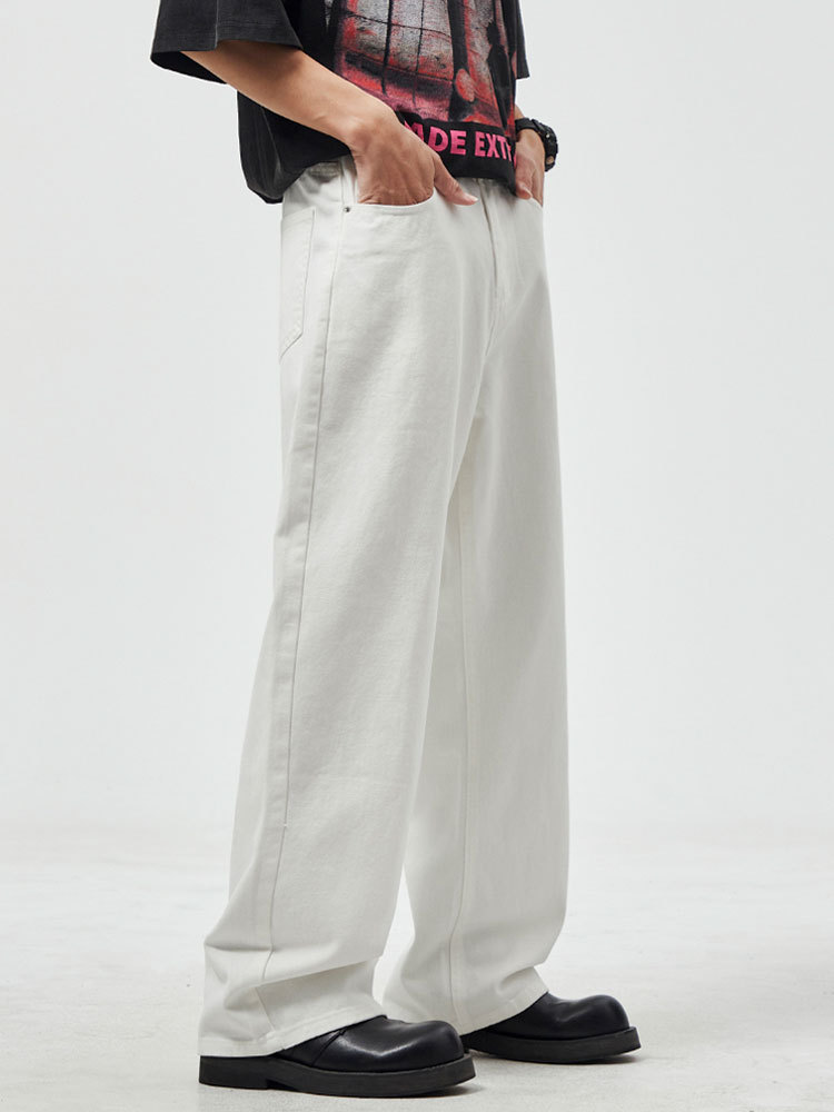 Summer New White Soft Jeans Men's American Style High Street Retro Straight Loose Slimming Wide Leg Long Pants Trendy Brand