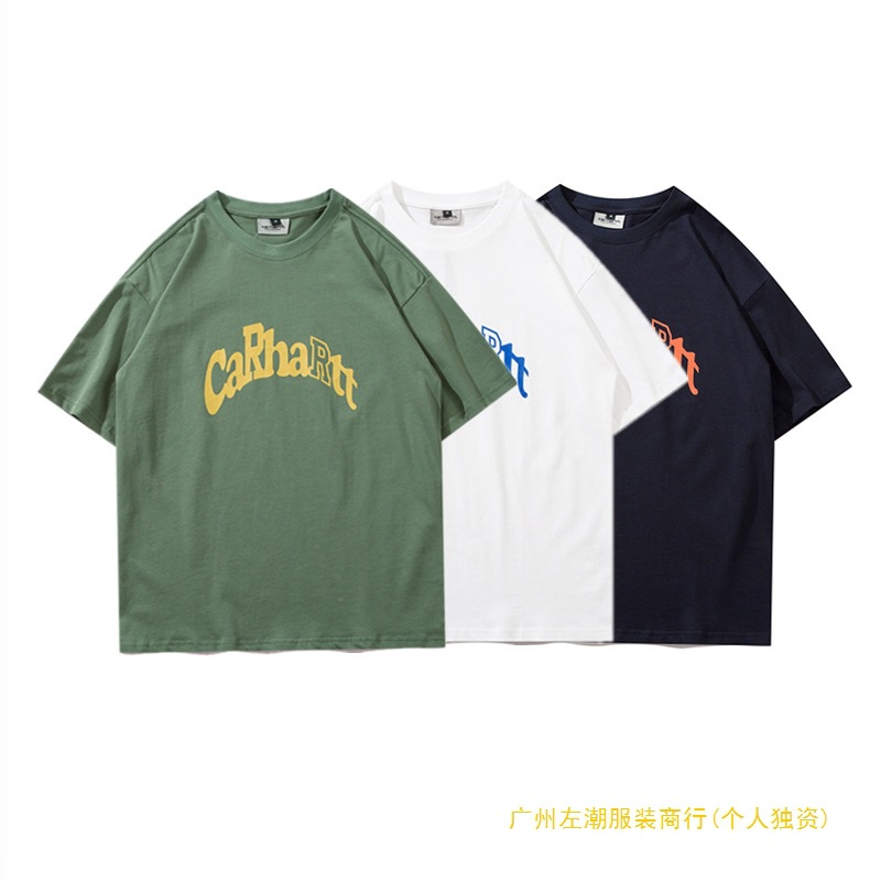 New Cross-Border Carhartt Embroidered Letter Short-Sleeve T-Shirt for Men and Women, Loose Round Neck Couple Top