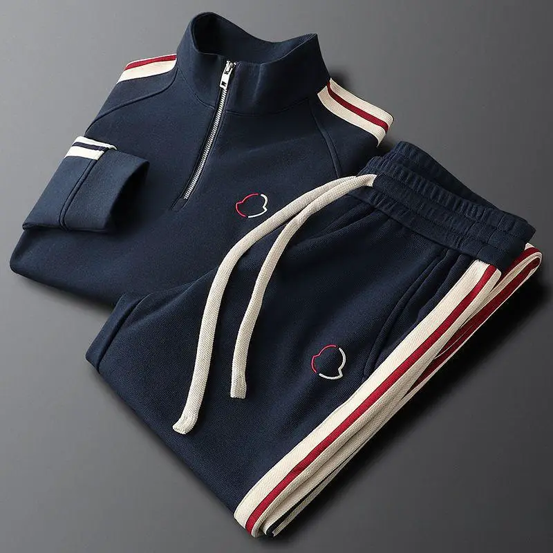 New Stylish Side-Striped Casual Sports Sweatshirt Set for Men, Spring and Autumn Knit Men's Sweatpants Two-Piece Set Trendy