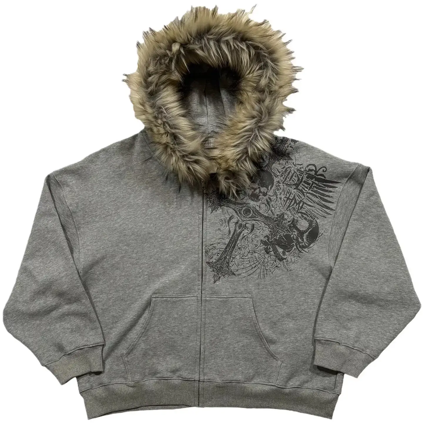 European and American style autumn and winter fluffy hat hoodie, hip-hop printed pattern pullover hoodie, street trend y2k jacket
