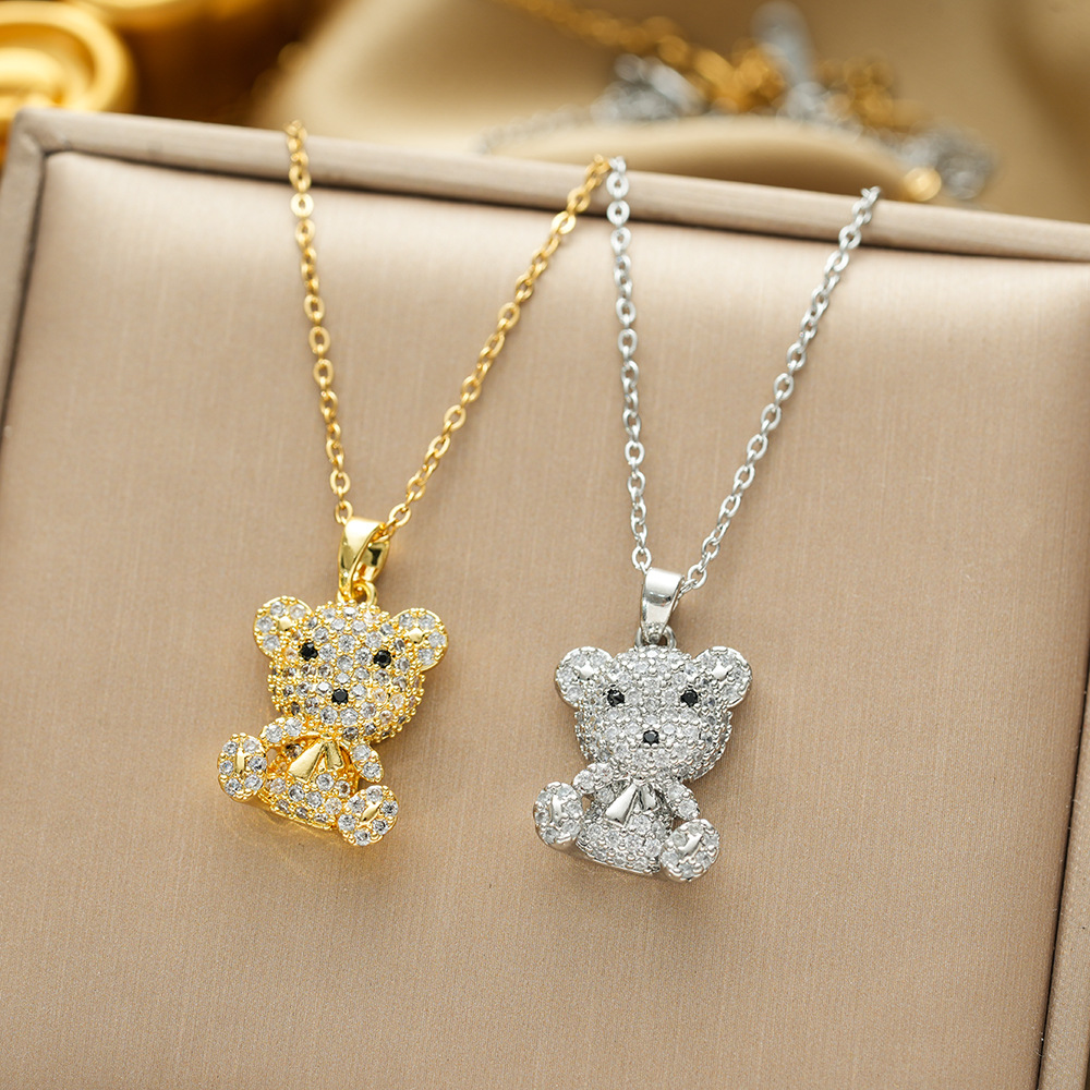 [Titanium Steel] Bear Heavy Industry Necklace Women's Copper Micro-inlay Real Gold Electroplating No Falling Ins Internet Red Fine Clavicle Chain