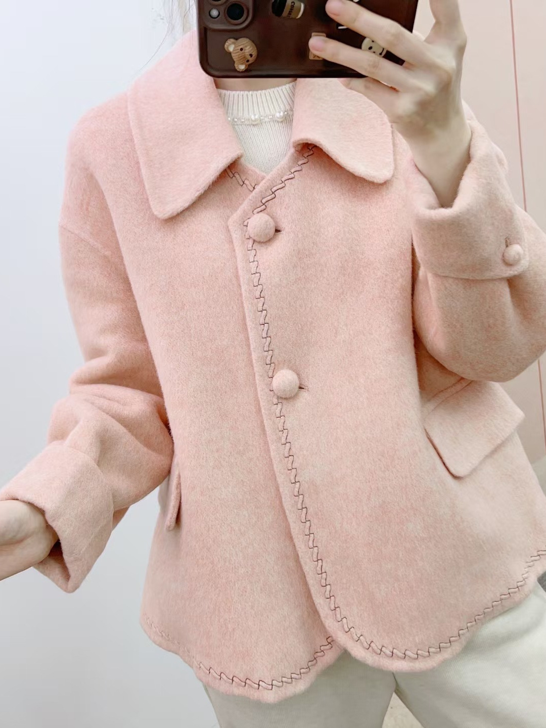2025 Winter Brand New Product Hanpai Fashion Doll Collar Buttoned Short Wool Double-Sided Coat 803