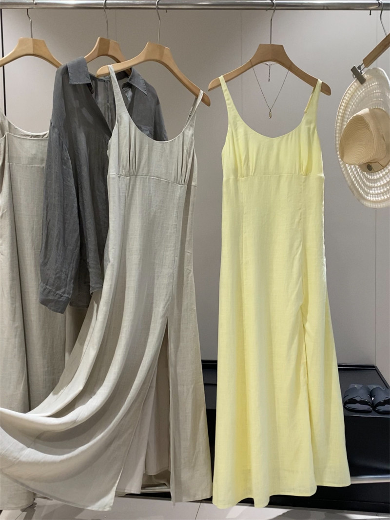 Order from the Us! Original Packaging, Stylish Yama Blend Spring/Summer Vacation Slip Dress with Slits for Women