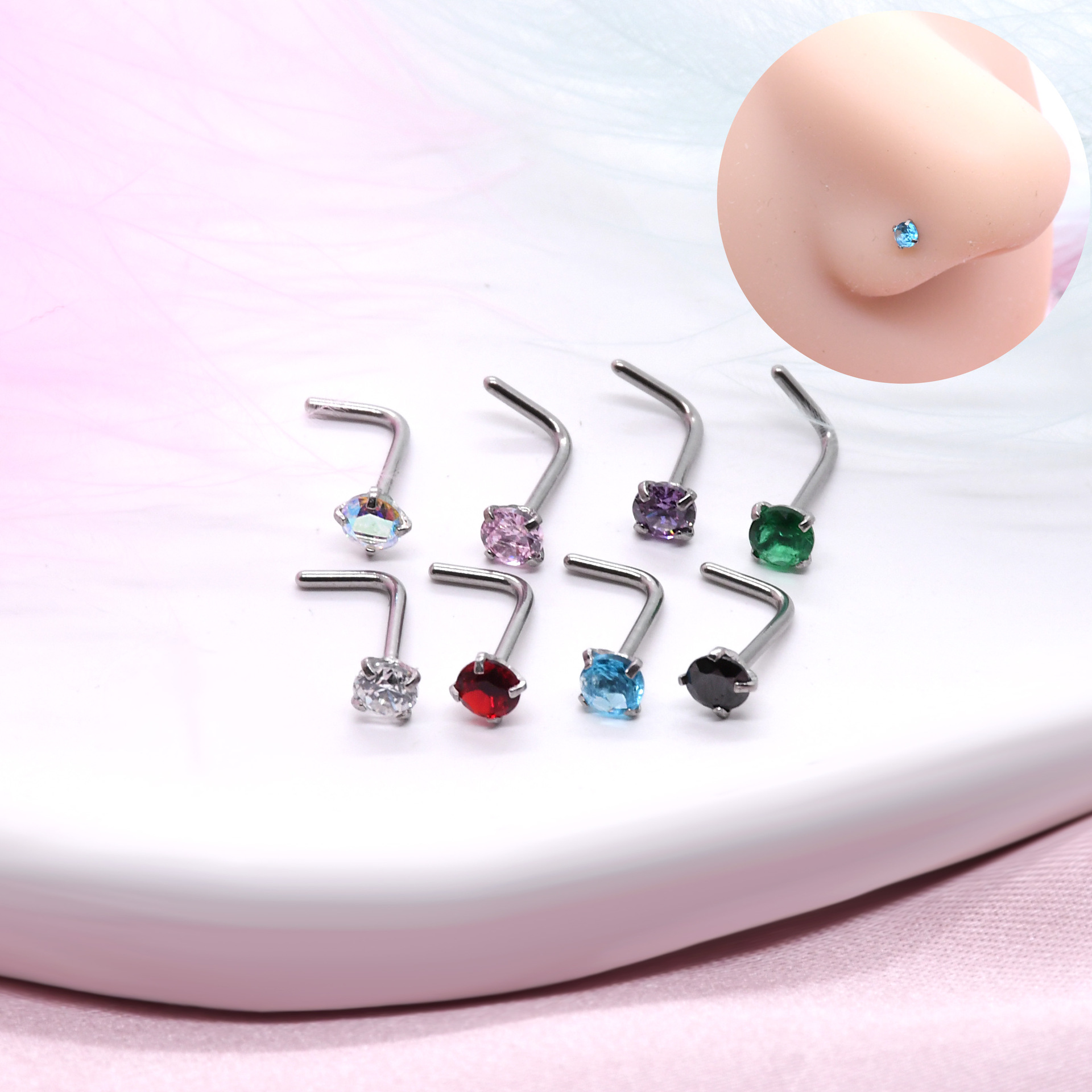 Cross-border supply of stainless steel straight nose nail L nose nail 5 nose nail Europe and the United States puncture jewelry nose ring wholesale