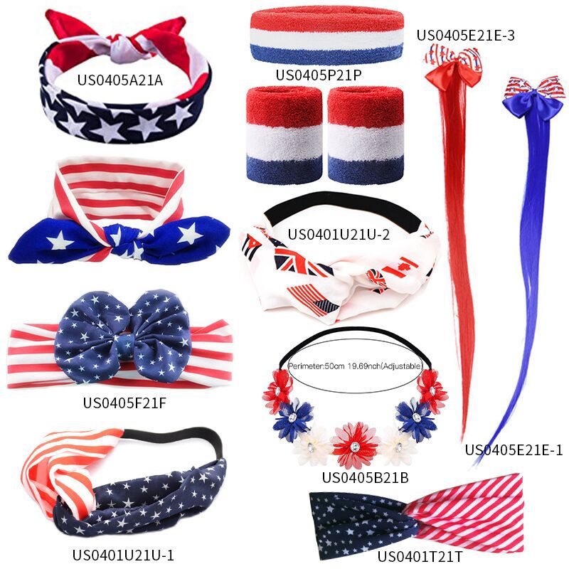 American Independence Day Children's Striped Star Bow Bunny Ears Parent-Child Headband Sequin Hairband