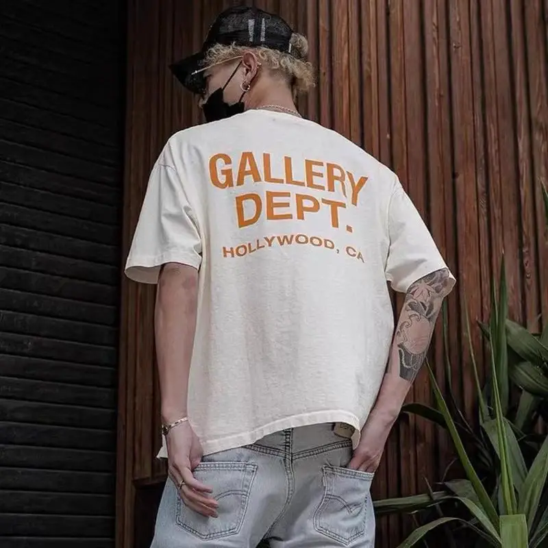 Vlone Fog Gallery Dept Basic Letter Logo Printed Short-Sleeved T-Shirt Pure Cotton Tee Trendy Loose Fit for Men