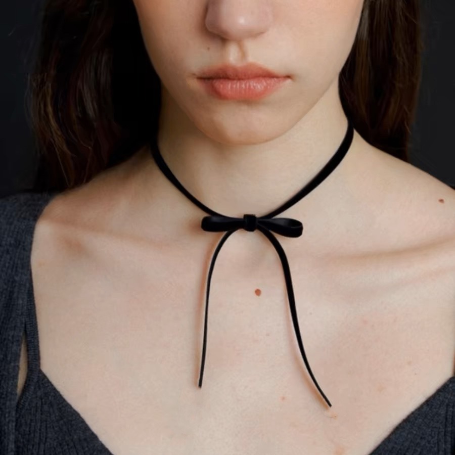 European and American Cross-border Retro Bow Necklace Necklace Women's Black Velvet Choker Collar Neck Jewelry Clavicle Chain