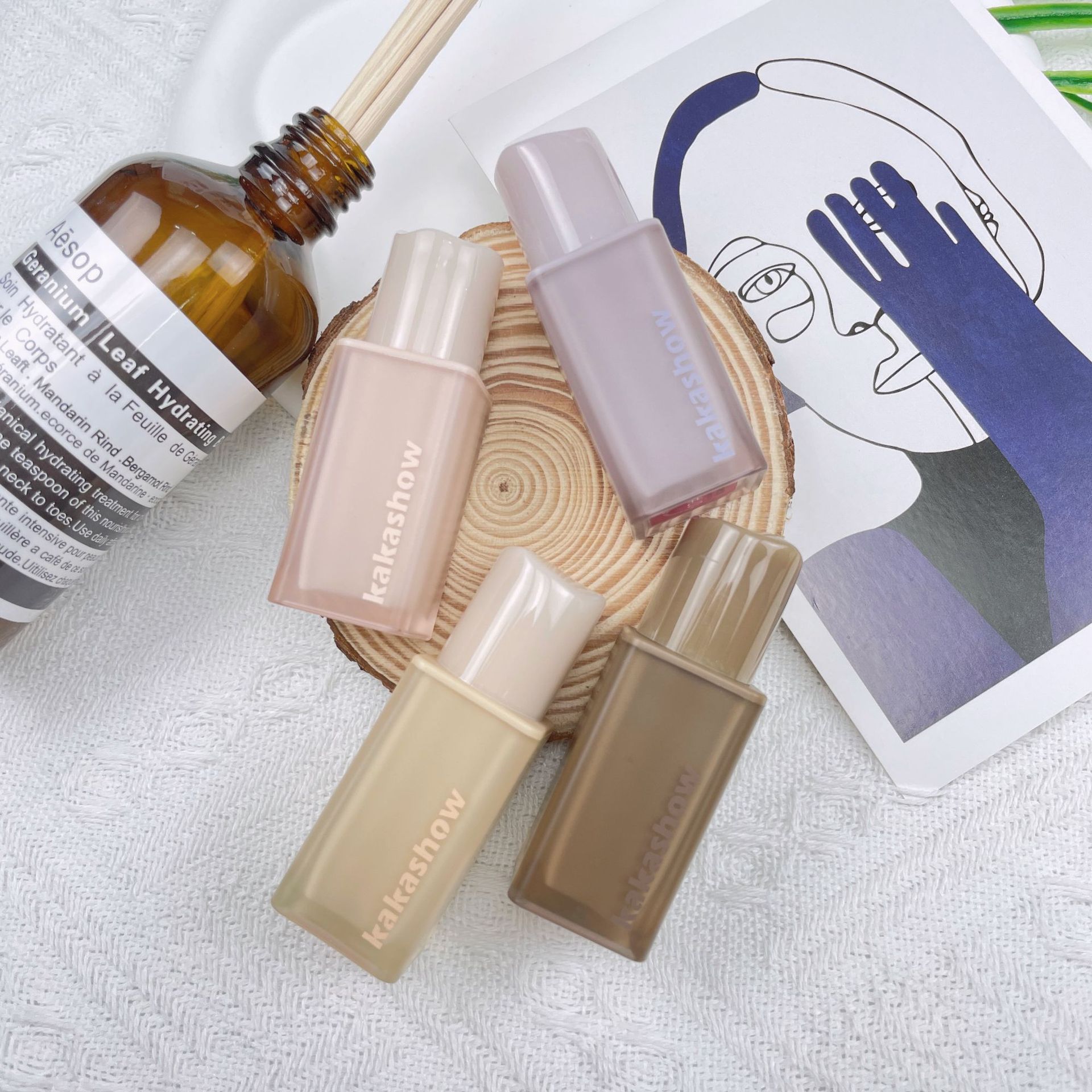 Kakashow Pink Mist Nude Lip Glaze Native Summer Matte Matte Lip Mud Whitening Not Easy to Stick Soft Mist Lipstick