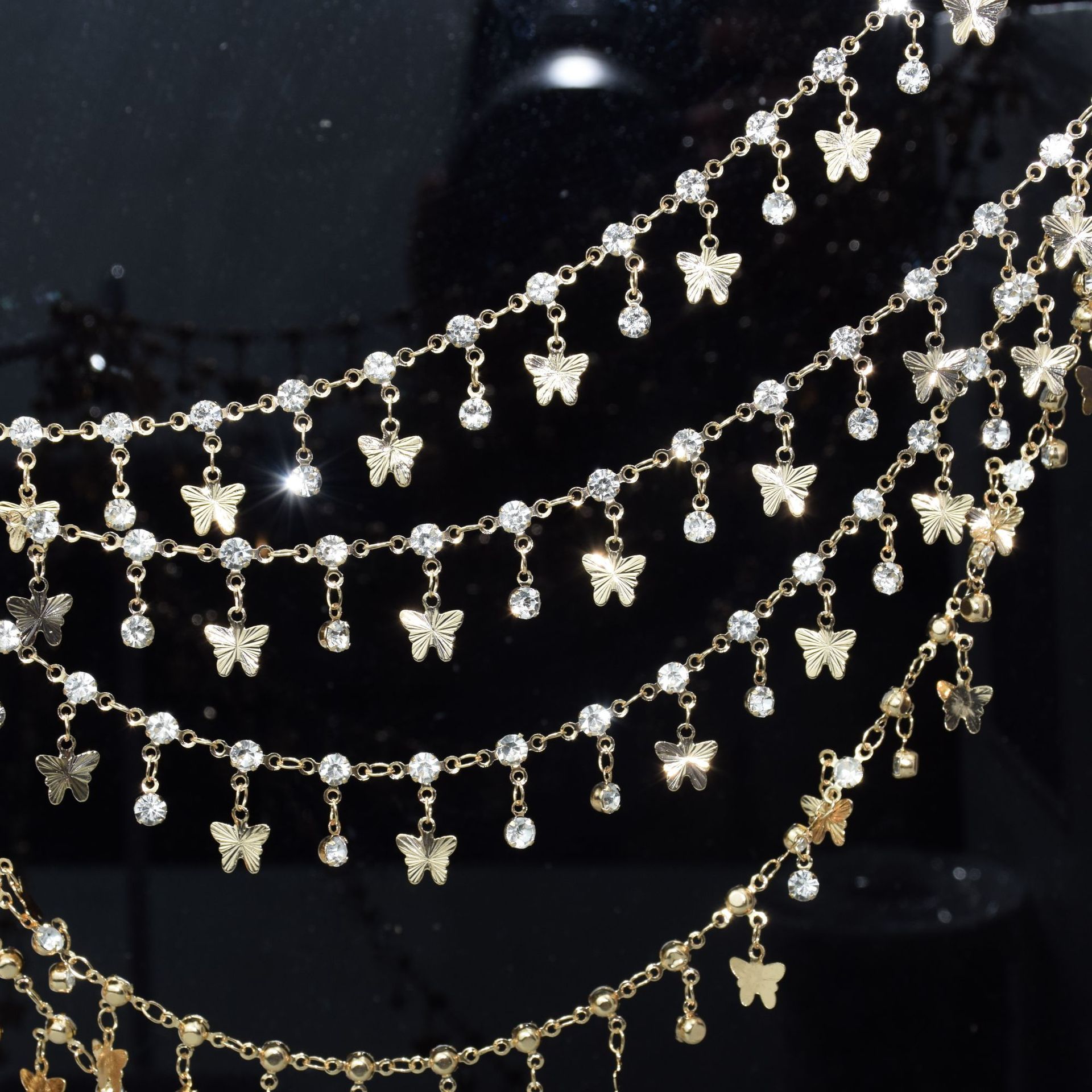 Chain diy flower butterfly chain hanging drill zircon chain heavy industry antique hair ornaments necklace face curtain face chain jewelry accessories