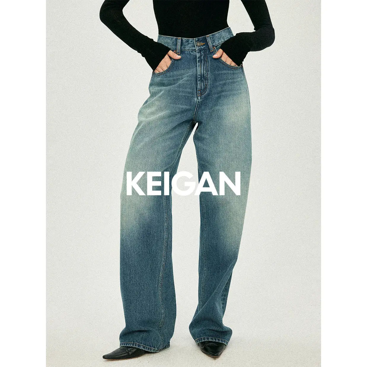 Open Gold Label/Rose Same Style Japan Okayama m Shi Original Y*Sl Modern V-Shaped High Waist Straight-leg Denim