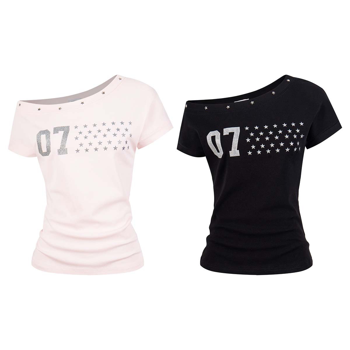 Unbdns American Retro Star Y2K Off-Shoulder Slim-Fit Versatile Short-Sleeve T-Shirt Top for Women, New Summer Fashion