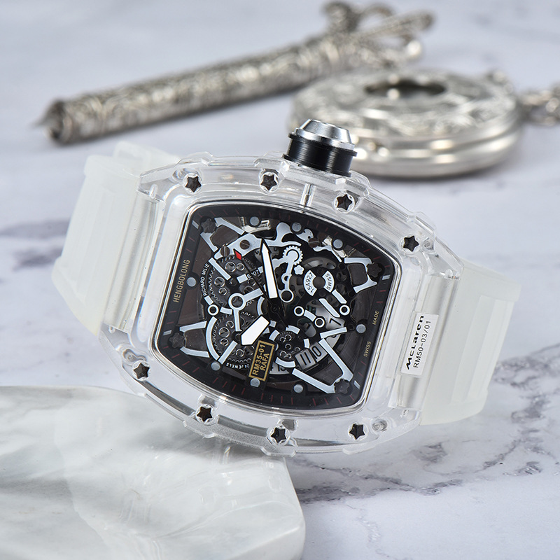 2022 new fashion transparent rubber shell hollow quartz movement barrel fashion watch manufacturers supply