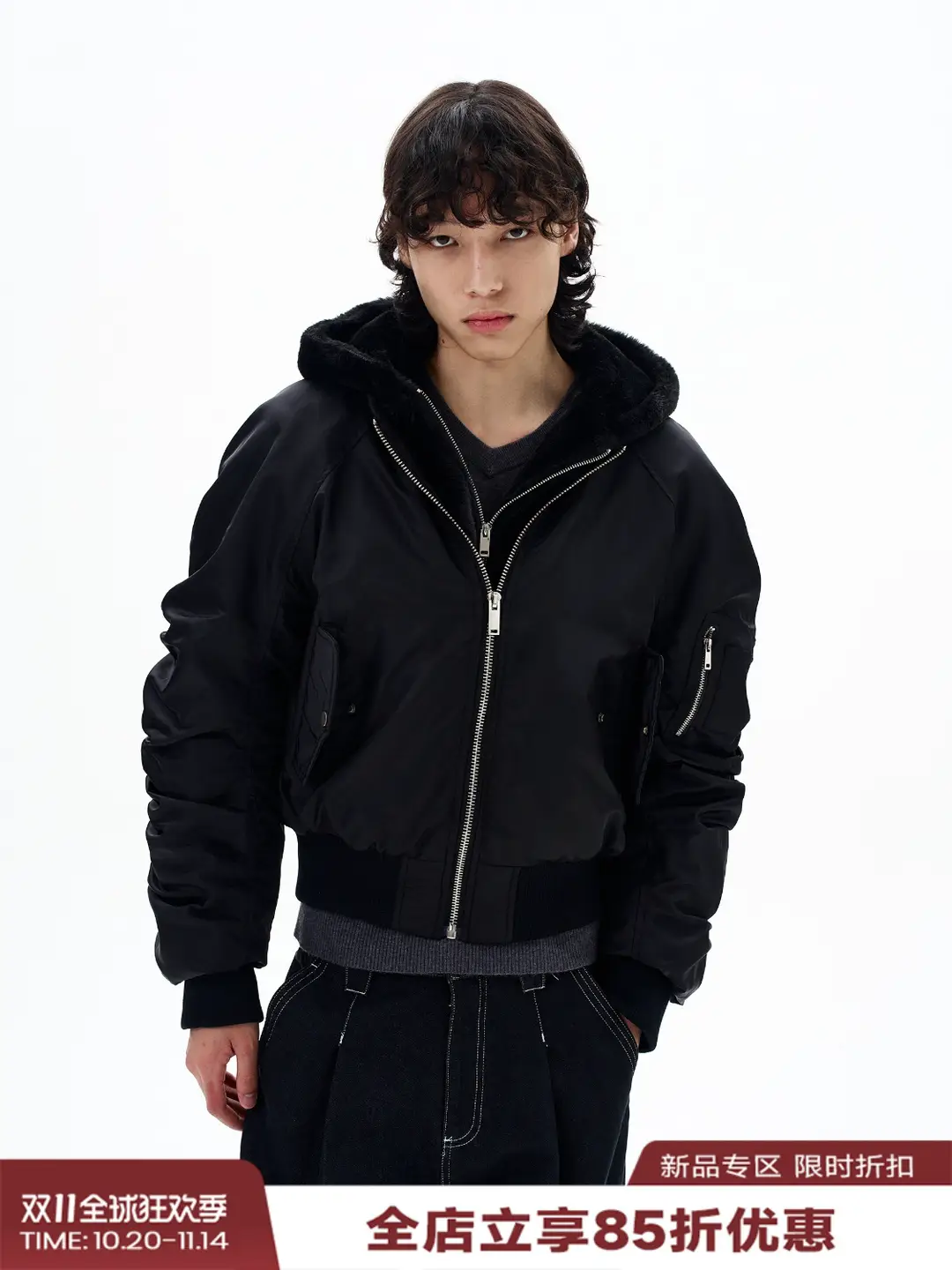 Tailang's Shop Winter American-Style Short Faux Two-Piece Flight Jacket for Men, High-End Cool Bomber Cotton Jacket