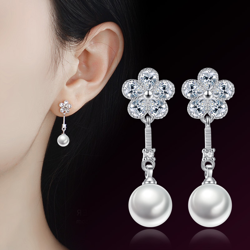 Plum Blossom Exaggerated Tassel Earrings Korean Retro Mid-length Earrings Women's Fashion Simple Pearl Ear Jewelry Wholesale