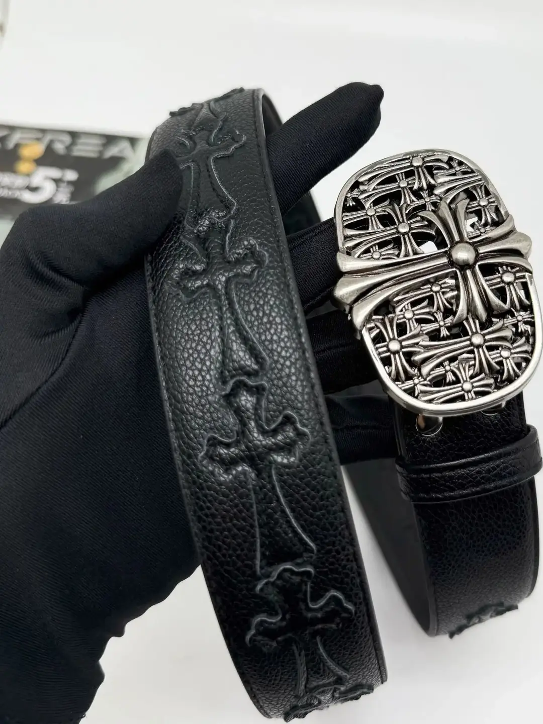 CROCH CLASSIC CROSS TOBSTON STAR Men's and Women's Belt Punk Metal Rivet Cut-Out Denim Belt