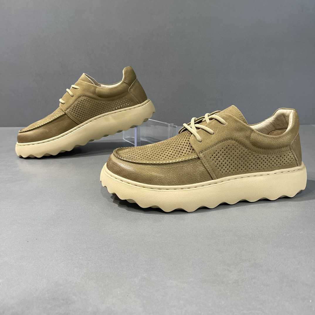 European Station Men's Shoes Spring 2024 New Style Top Layer Cowhide Casual Shoes Men's Fashionable All-match Thick Bottom Shoes Men's Breathable