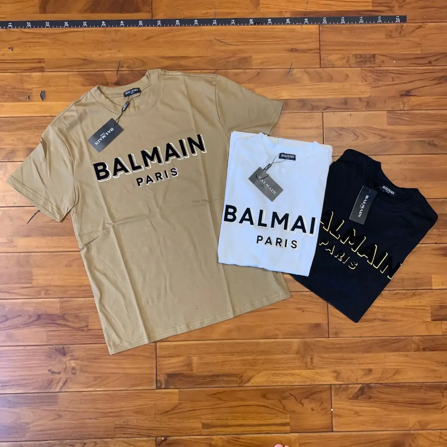 Real shot 2024ss spring and summer new Balmain balmain short sleeve shoulder gold buckle bronzing letters cotton T-shirt love