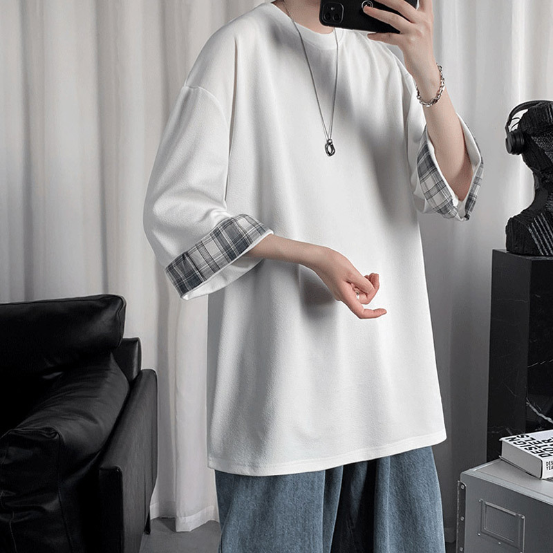 Seven-Sleeve T-Shirt Men's Summer Short-Sleeved ins Popular Brand Loose Clothes T-Shirt Men's 2022 New Half-Sleeve Top