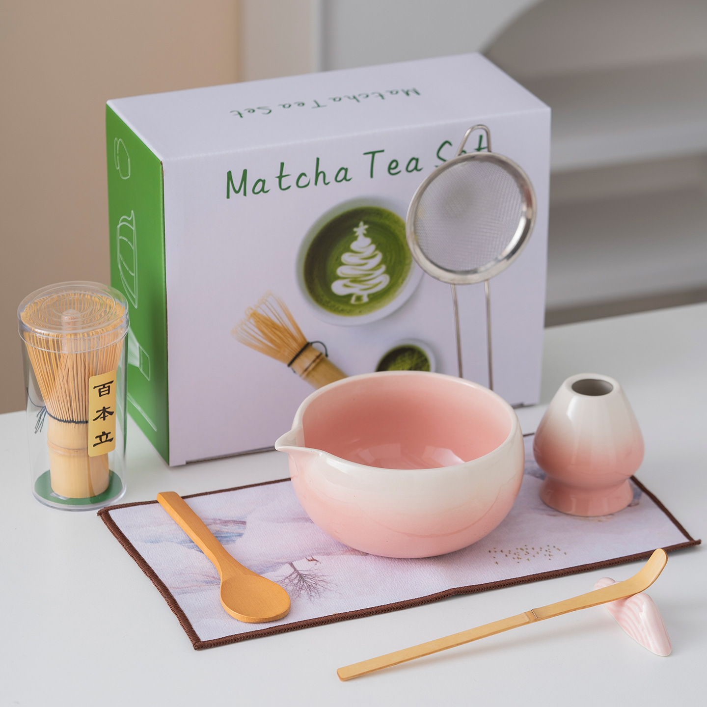 Japanese-Style Matcha Bowl, Matcha Tea Set, Tea Whisk, 100-Prong Whisk, Mixing Brush, Tea Ceremony Matcha Tools, Tea Ceremony Accessories