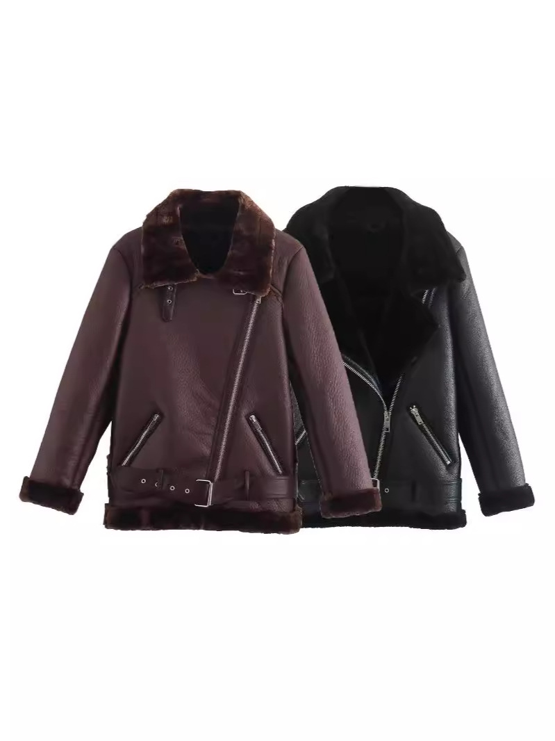 Zatrax-2024 spring and autumn European and American style women's elegant lapel oblique zipper double-sided jacket pocket coat