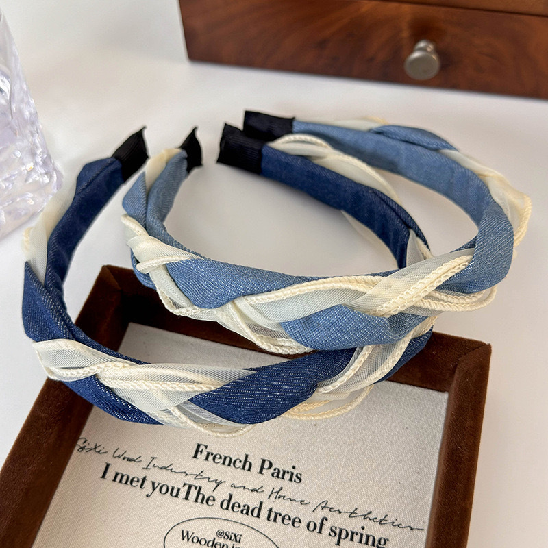 New Denim Fairy-Like Mesh Woven Headband, Simple and Elegant Style Hairband with Bowknot, Women's Hair Accessory Wholesale