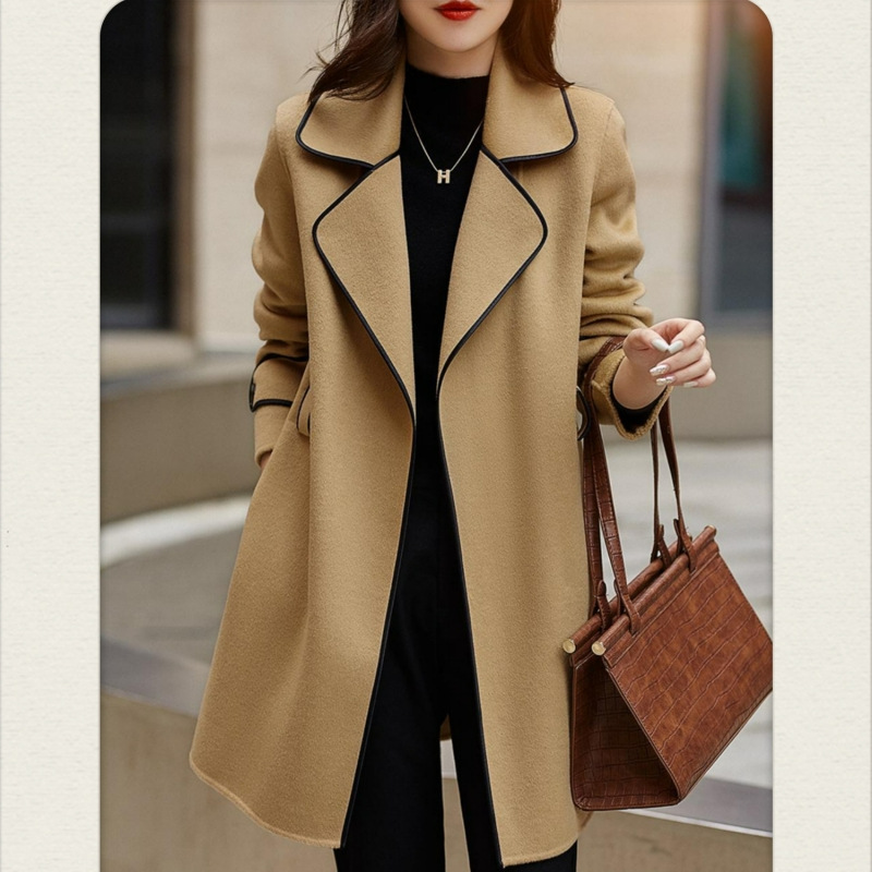 2023 autumn and winter new fashion loose silhouette warm sweet handmade lace-up woolen coat long coat women's fashion