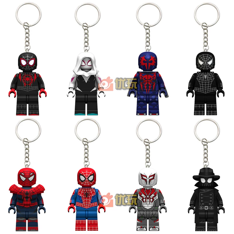 Keychain Backpack Pendant Ring Iron Gwen Miles Spider-Man Internet Celebrity Couple Gift Building Block Minifigure Toy