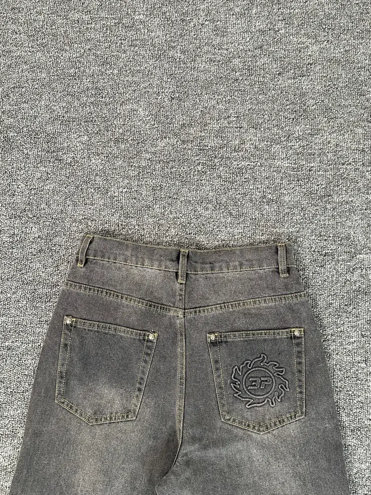 American BROKEN PLANET Embroider letter logo washed Straight-leg Export Denim pants ins