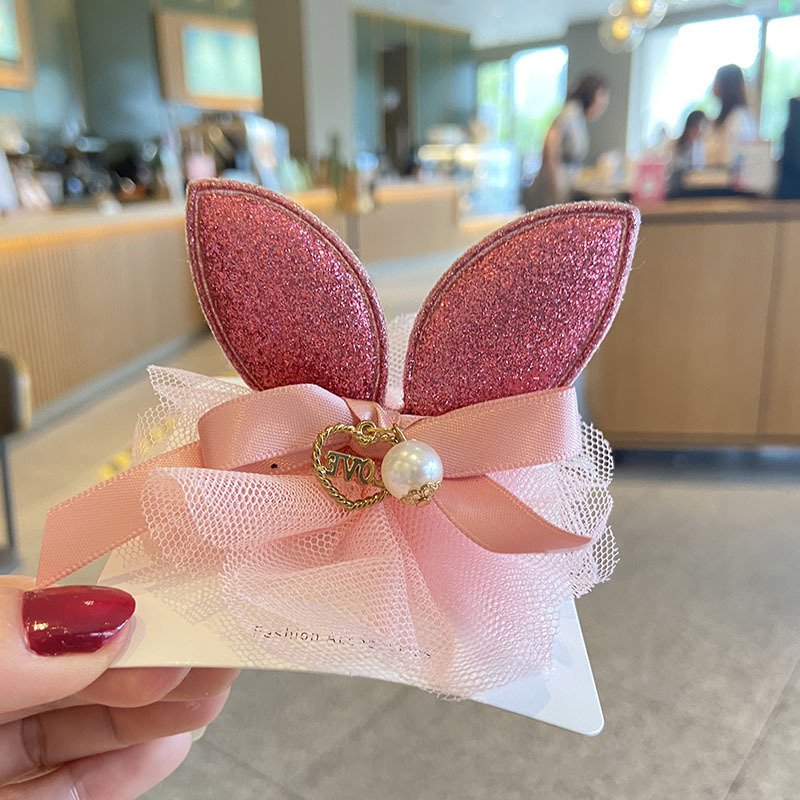 Korean Girls' Hairpin Cute Princess Mesh Rabbit Ear Stereo Top Clip Flower Girl Photo Headwear diy Material
