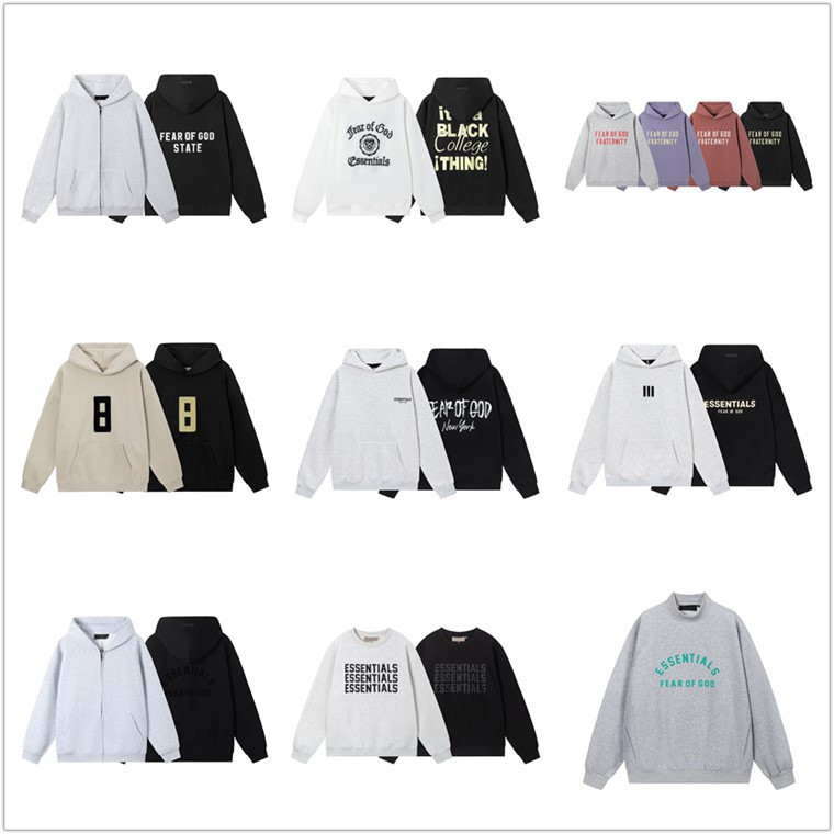 Fog Autumn and Winter Series Flocked Letters Plus Velvet Double Line Essentails American Limited Hooded Men's and Women's Sweatshirts
