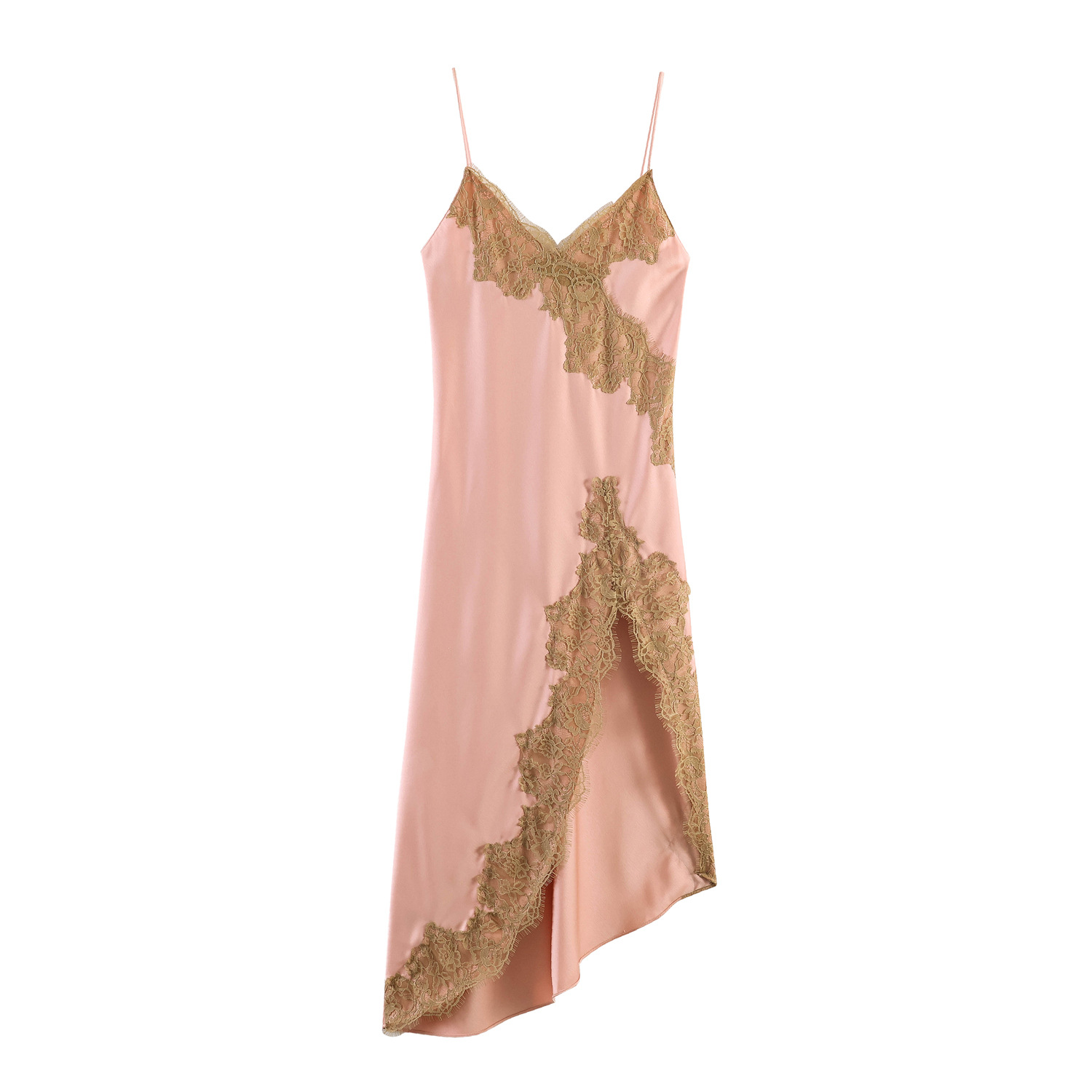 New Foreign Trade Style European and American Style Slim-Fit Lace-Trimmed Silk Satin Dress 2678047