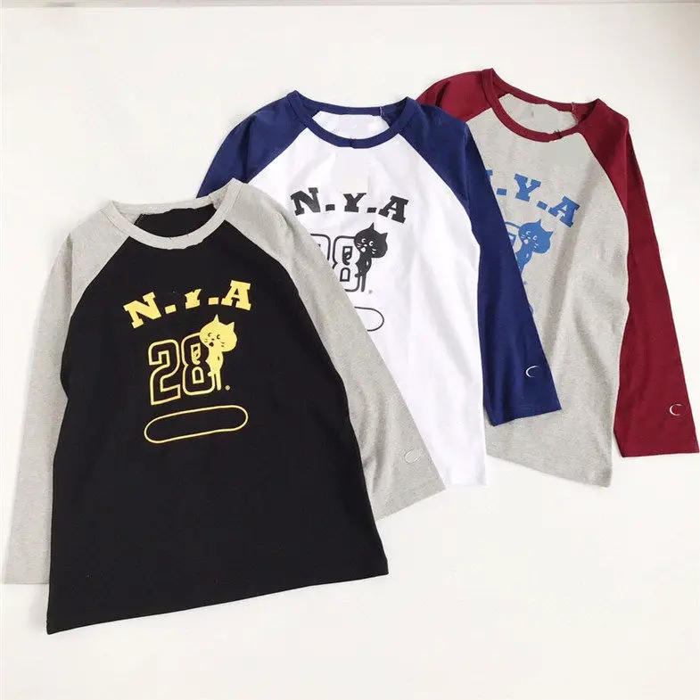 Japanese Surprise Cat Collaboration 25 Spring/Autumn New Collection: Contrasting Color, Shoulder Insertion, Splicing Color, Long Sleeve T-shirt, Bottom for Women
