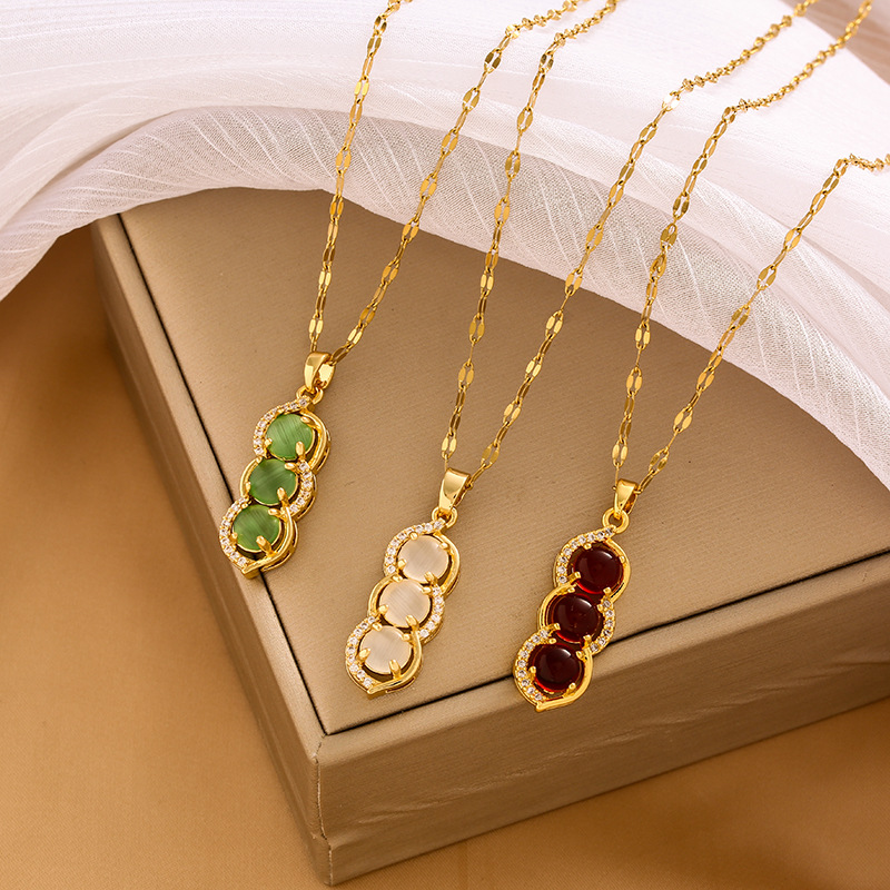 [Titanium steel Gold plating] chain colorfast lovesick bean necklace pendant female red Opal Crystal clavicle chain