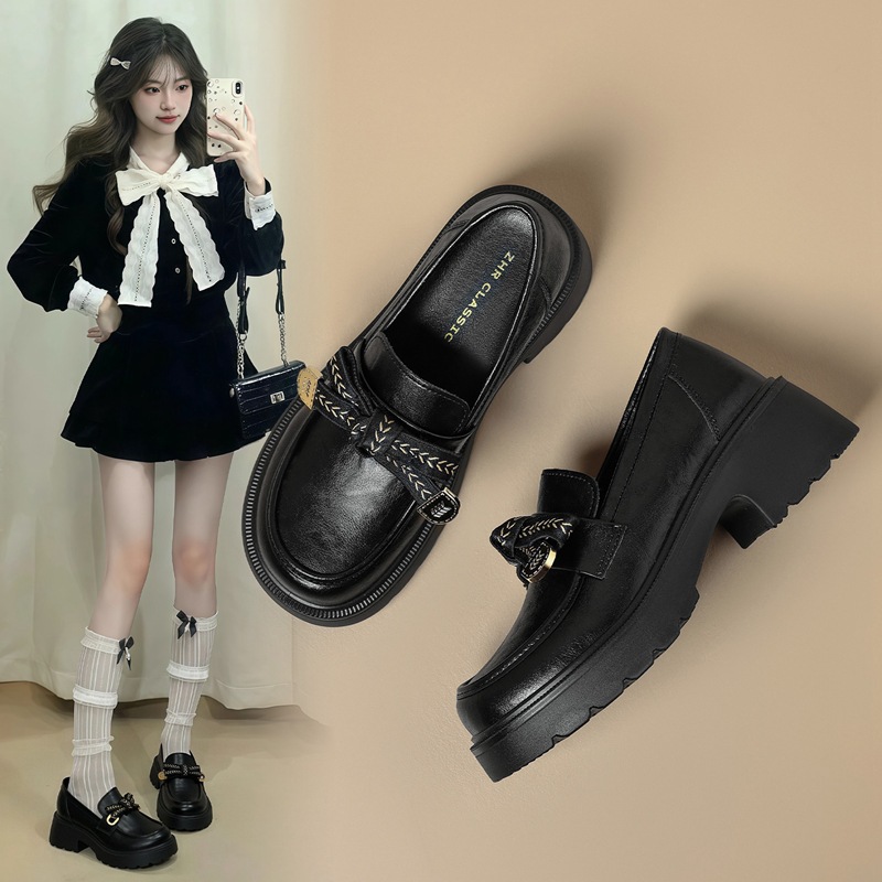 Zhr Academy Style Bowknot Thick-Soled Height-Increasing Loafers 2026 Spring New Lightweight Versatile Women's Shoes