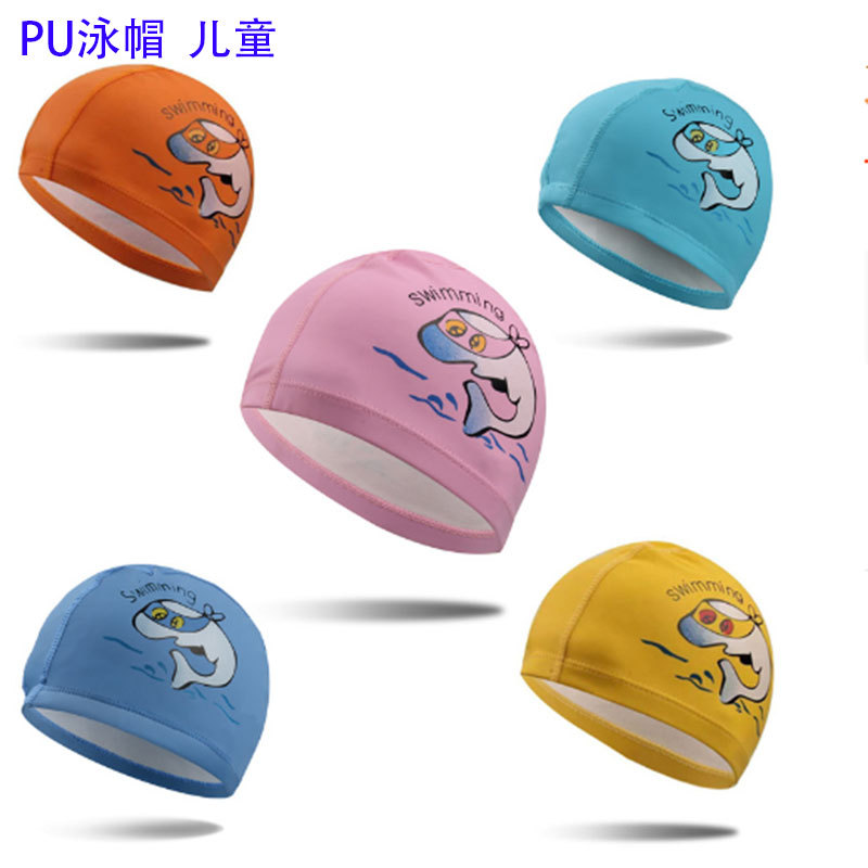 Wholesale mixed children's swimming cap boys and girls waterproof head professional pu swimming cap cartoon baby swimming cap
