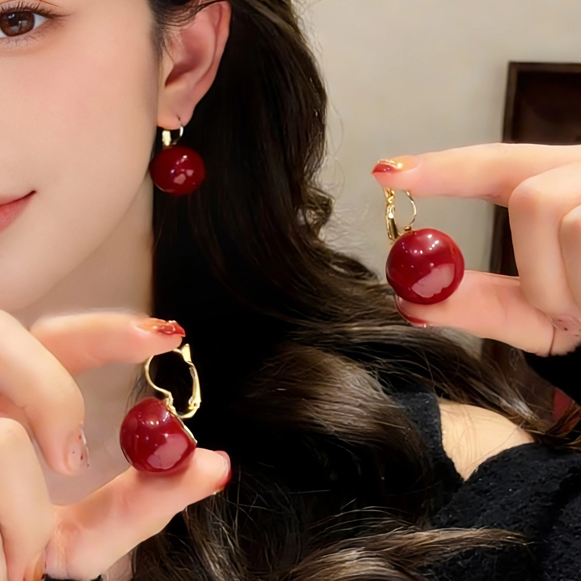 Vintage Hong Kong-Style Red Large Pearl Earrings, Niche Luxury with a High-End Feel, Versatile Earrings, Statement Earrings with an Exaggerated Temperament