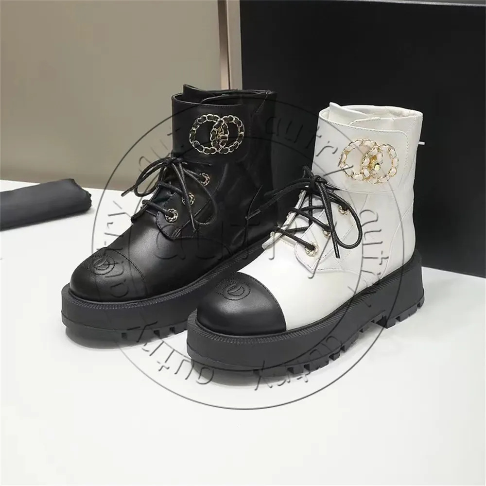 In-Stock Cross-Border Foreign Trade High Version Small Chanel Style British Style Short Boots with Velcro, Genuine Leather, Thick Sole, Quilted Fashion Women's Boots